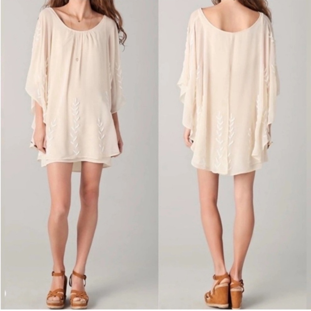 Free People Pointed Cape Dress with Beaded Detail in Ivory Sz. M